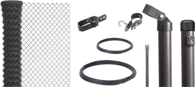 Alberts Maschendraht-Zaun-Set zum Einbetonieren, Anthrazit-Metallic, Höhe: 80 cm, Länge: 15 m - Bild 1