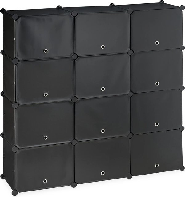 Relaxdays Schuhschrank mit 24 Fächern aus Kunststoff und Metall, Schwarz, Modular Erweiterbar, B/T/H: 125 x 125 x 31,5 cm - Bild 1