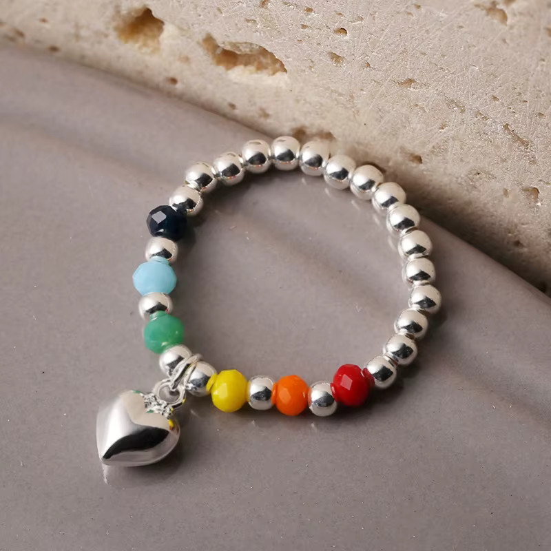 ANENJERY Ring, Regenbogen Perlen, Herz, Damen - Bild 4