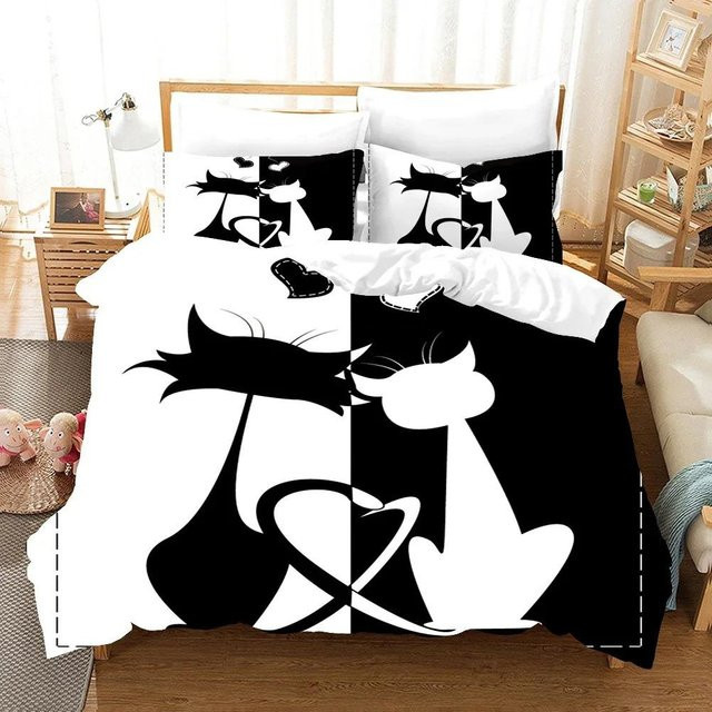 Binchi Outdoor Product Bettwäsche-Set mit Katzenmotiv, Schwarz, B/H: 70 x 133 cm - Bild 1