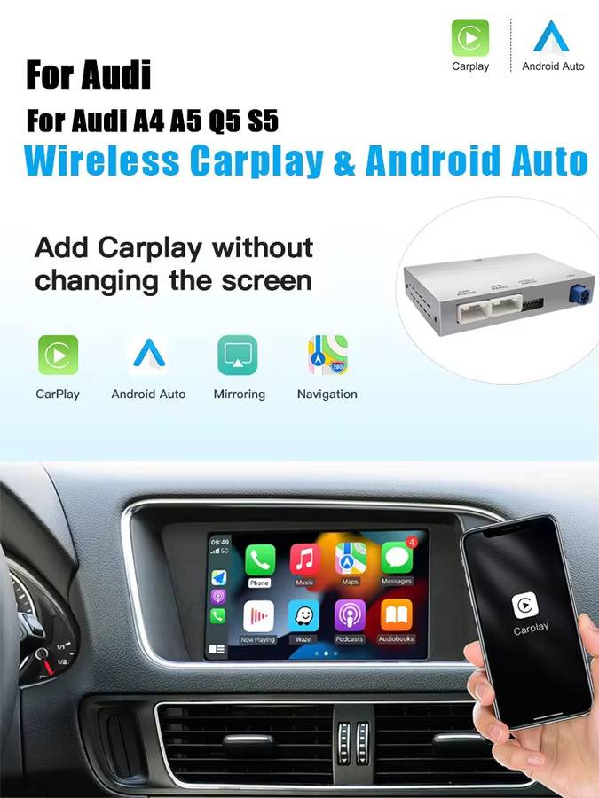 AUTOABC Drahtloses CarPlay und Android Auto Multimedia-Modul mit Mirror Link, Bluetooth und Rückfahrkamera-Unterstützung für Audi A4 B8, A5 und Q5 (2009–2015) - Bild 5