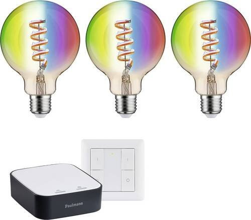 Paulmann Home Starterkit Beleuchtung E27 RGBW mit Zigbee Bridge und Controller, Multicolor LED Globe Glas - Bild 1