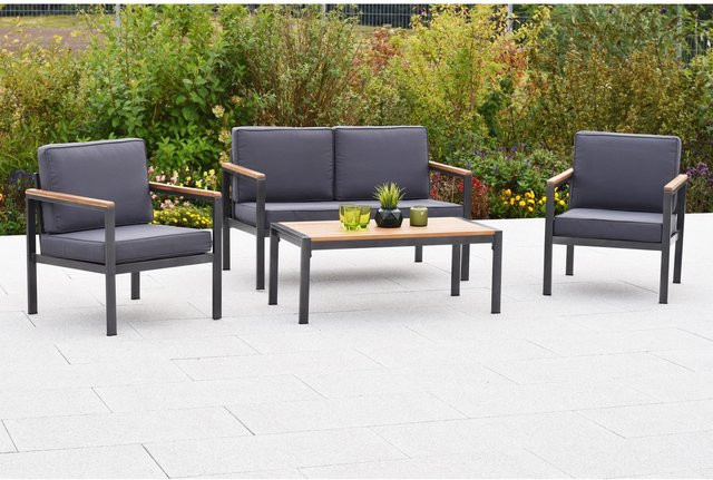 Merxx Loungeset Kavos in Grau aus pulverbeschichtetem Aluminium mit Polsterauflagen, 3-teilig für 4 Sitzplätze - Bild 2