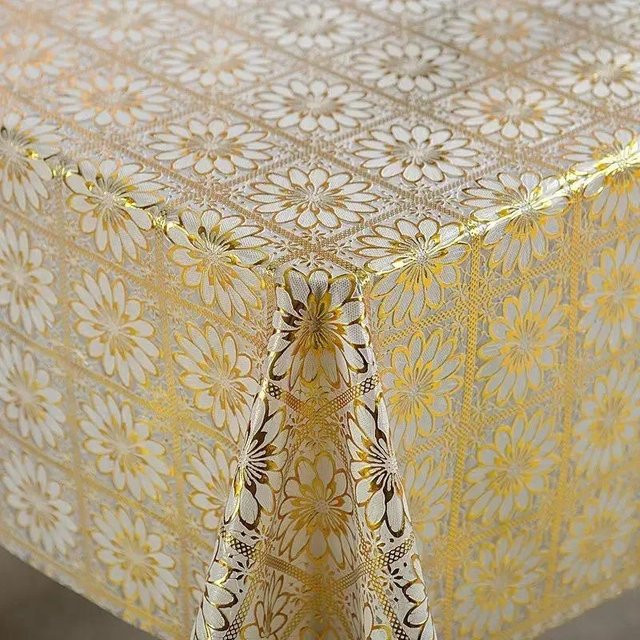 Wasserdichte und hitzebeständige PVC-Tischdecke von JINGYUE Pet mit Gold-Blatt-Design, B x L: 90 x 137 cm - Bild 1