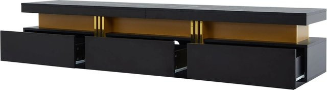 okwish TV Schrank in Schwarz mit Marmoroptik und Schubladen, B/T/H: 200 x 40 x 42 cm - Bild 1