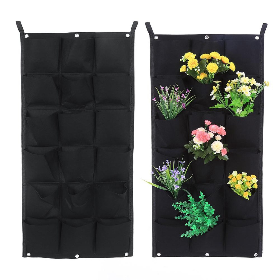 KONNWEI Wandhängender Pflanzer aus Filz mit 18 Taschen, Schwarz, B: 100 cm, H: 50 cm - Bild 3