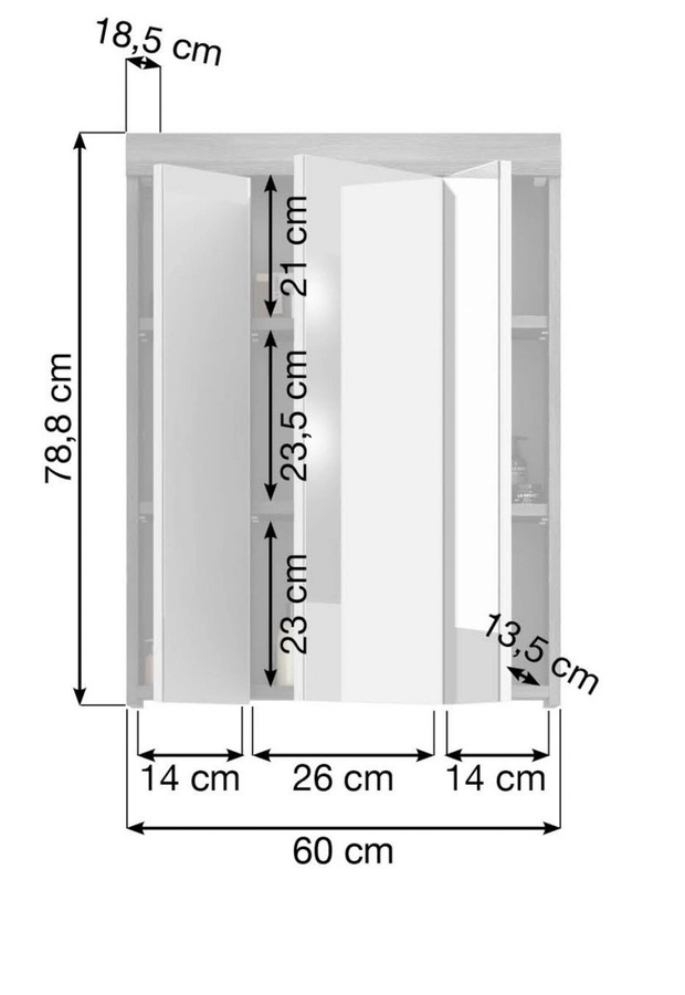 Spiegelschrank Shawn für das Badezimmer in Rauchsilber Grau mit LED-Beleuchtung, B/H: 60 x 79 cm - Bild 4