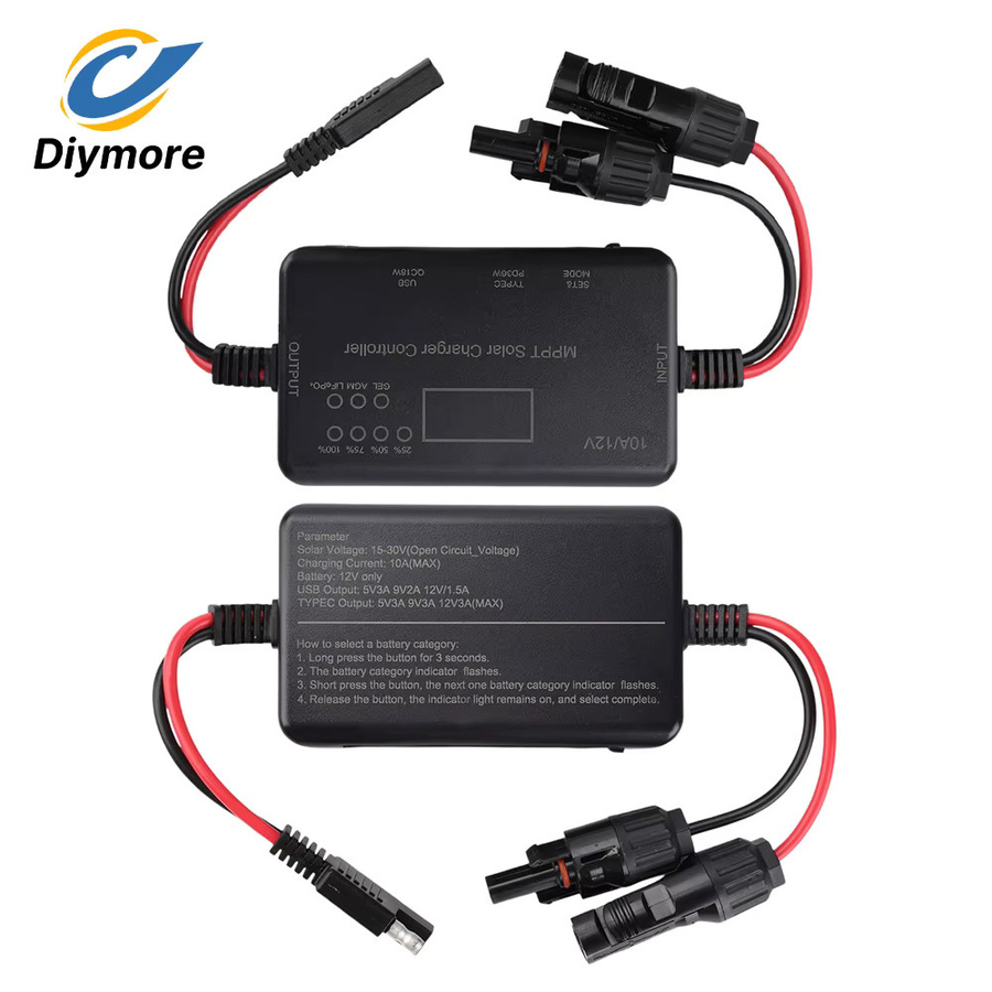 diymore MPPT Solar-Laderegler 12V 10A für Blei-Säure- und Lithium-Batterien in Schwarz mit USB-Typ-C-Schnittstelle - Bild 2