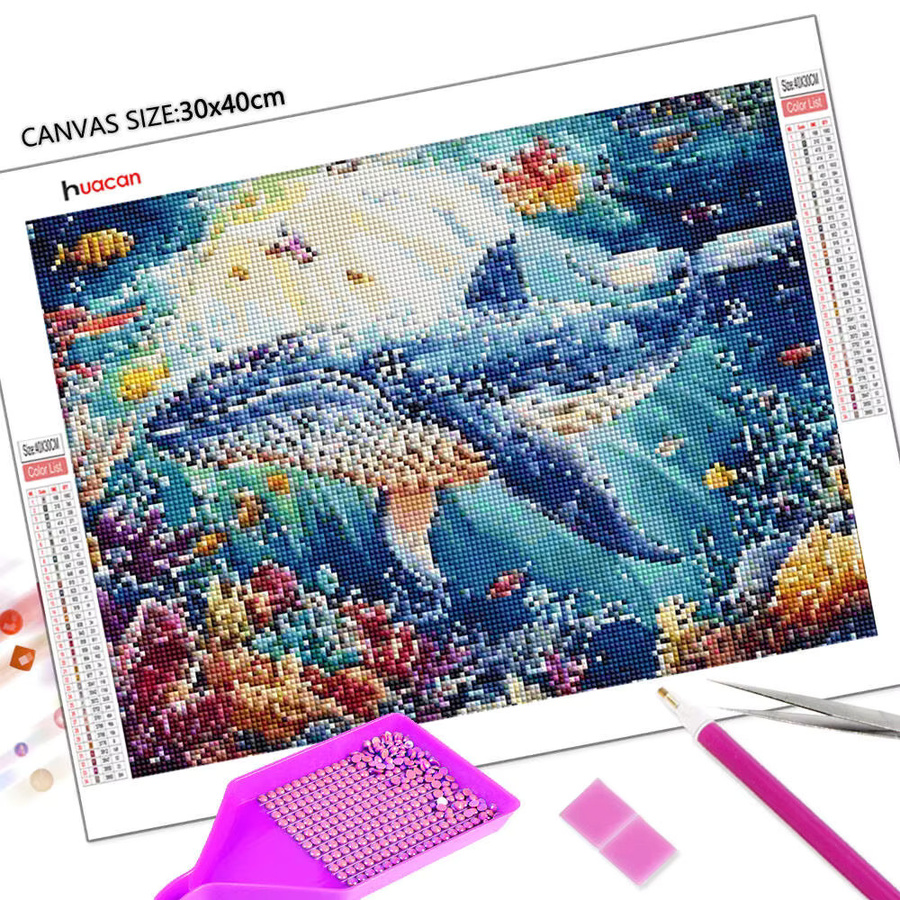 Huacan 5D Diamantgemälde Wal Unterwasser-Diamantmosaik Set zur Wanddekoration B/H: 30 x 20 cm - Bild 2