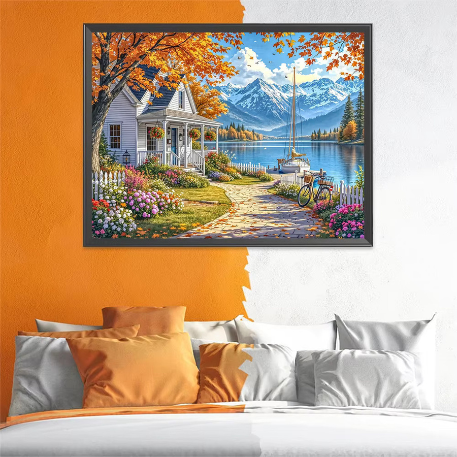 EverShine Diamant-Mosaik 5D-Stickerei Schneeberg mit Ahornblatt Wandkunst, Mehrfarbig - Bild 3
