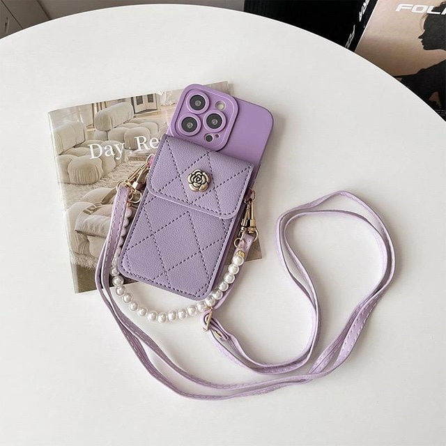 Perlenarmband Handyhülle für Xiaomi Mi 15T 14T Pro 13T und Redmi Note 15 14 13C 12C mit Kartenfach und Crossbody Lanyard Tasche in Lila - Bild 1