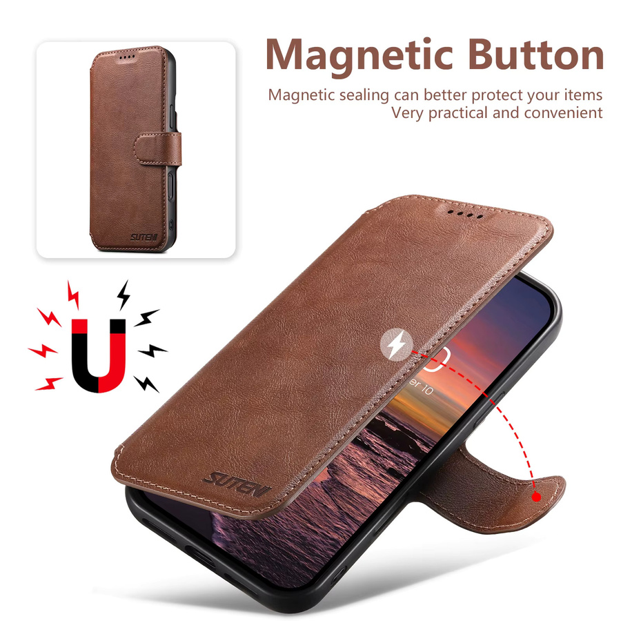 Suteni Magnetische Flip-Cover Handyhülle aus PU-Leder mit Kartenhalter und Standfunktion für iPhone, erhältlich in Blau und Braun - Bild 4
