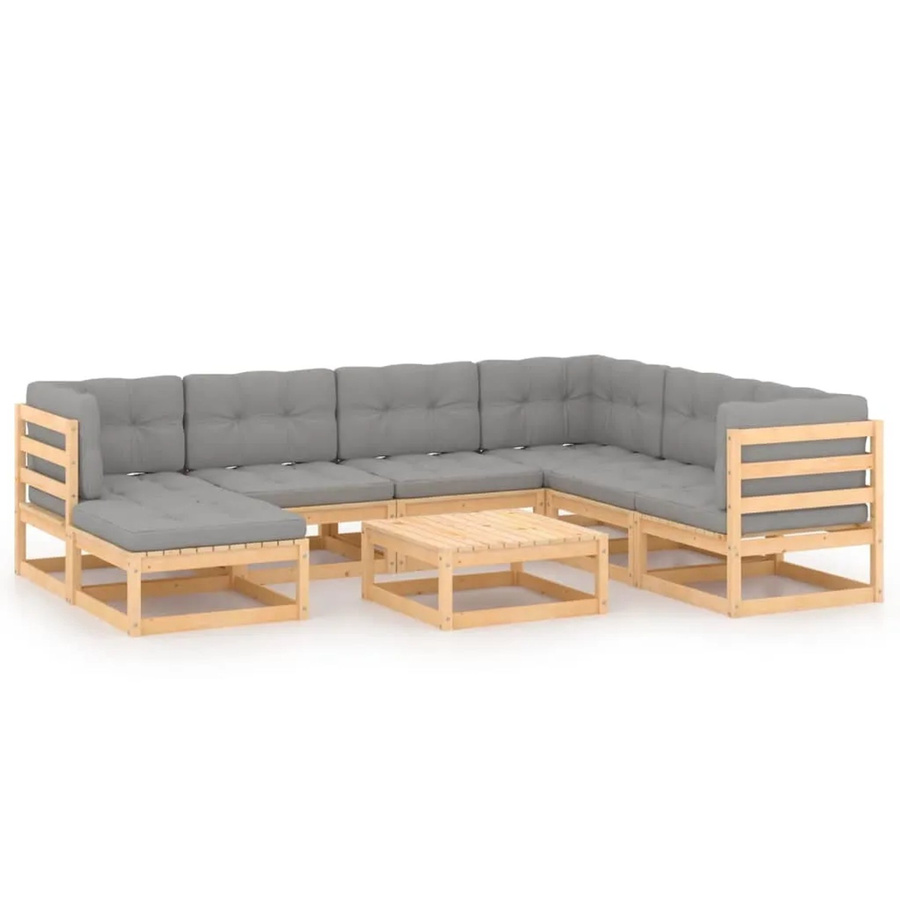 vidaXL 8-teiliges Garten-Lounge-Set aus massivem Kiefernholz mit grauen Polsterkissen in L-Form - Bild 2