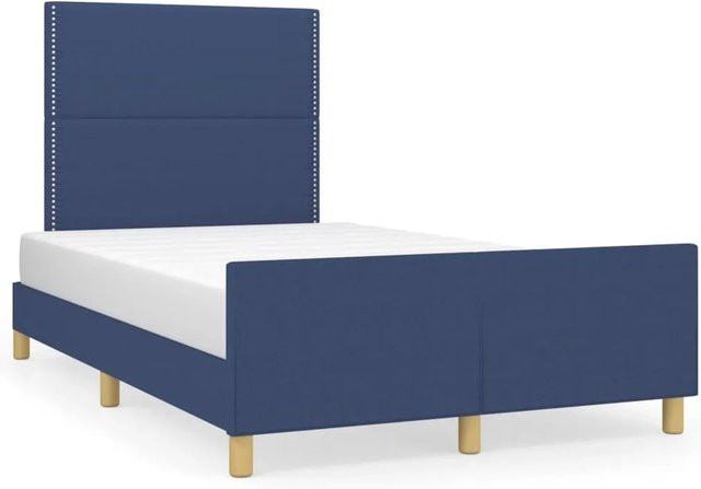 vidaXL Bettgestell mit Kopfteil aus blauem Stoff und Lärchenholz, B/T/H: 120 x 200 x 126 cm - Bild 1