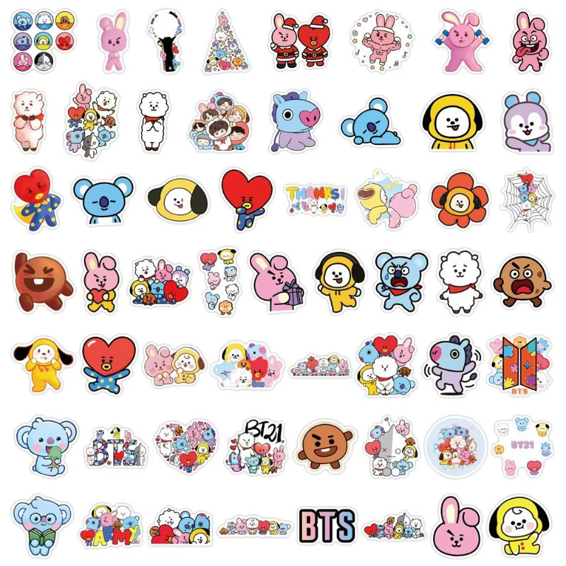BT21 LINE FRIENDS Aufkleber-Set mit 55 wasserfesten Cartoon-Stickern in Multicolor - Bild 2