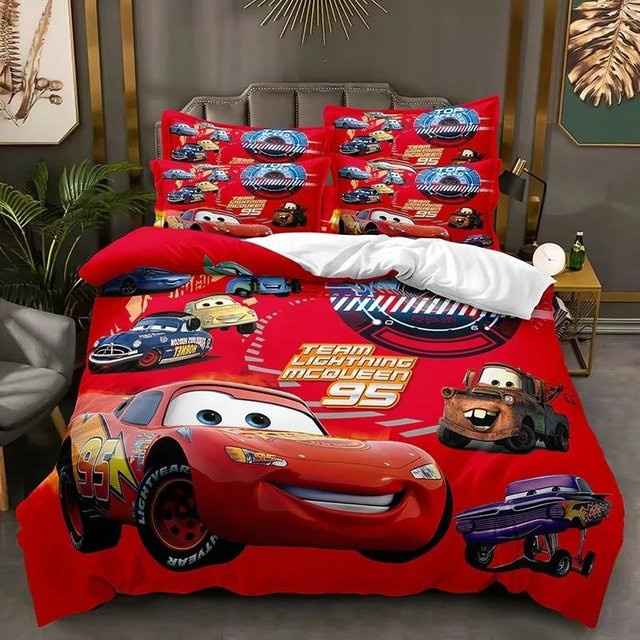Paslu Bettwäsche Set Lightning McQueen Cartoon Autos für Kinder, Farbe Rot, B/H: 140 x 210 cm - Bild 1