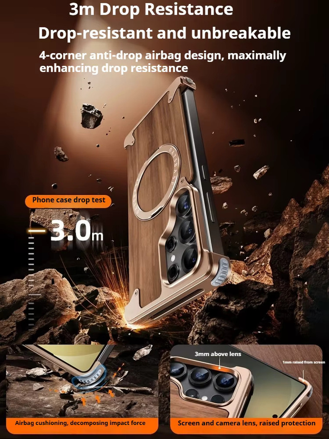 Eary Holzhülle für Samsung Galaxy S25 Ultra und S26 Ultra mit 360 Grad drehbarem Magnetständer und MagSafe-Kompatibilität in Braun - Bild 3