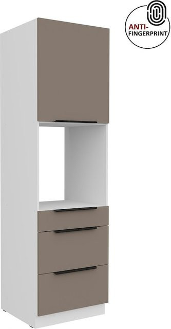 Küchen Hochschrank ARIA Sandgrau matt mit 3 Schubkästen und offenen Regalfächern, Breite: 60 cm - Bild 1