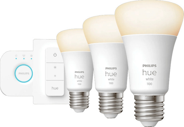 Philips Hue White Starter Set E27 mit 3 LED-Lampen, Dimmschalter und Bridge - Bild 1