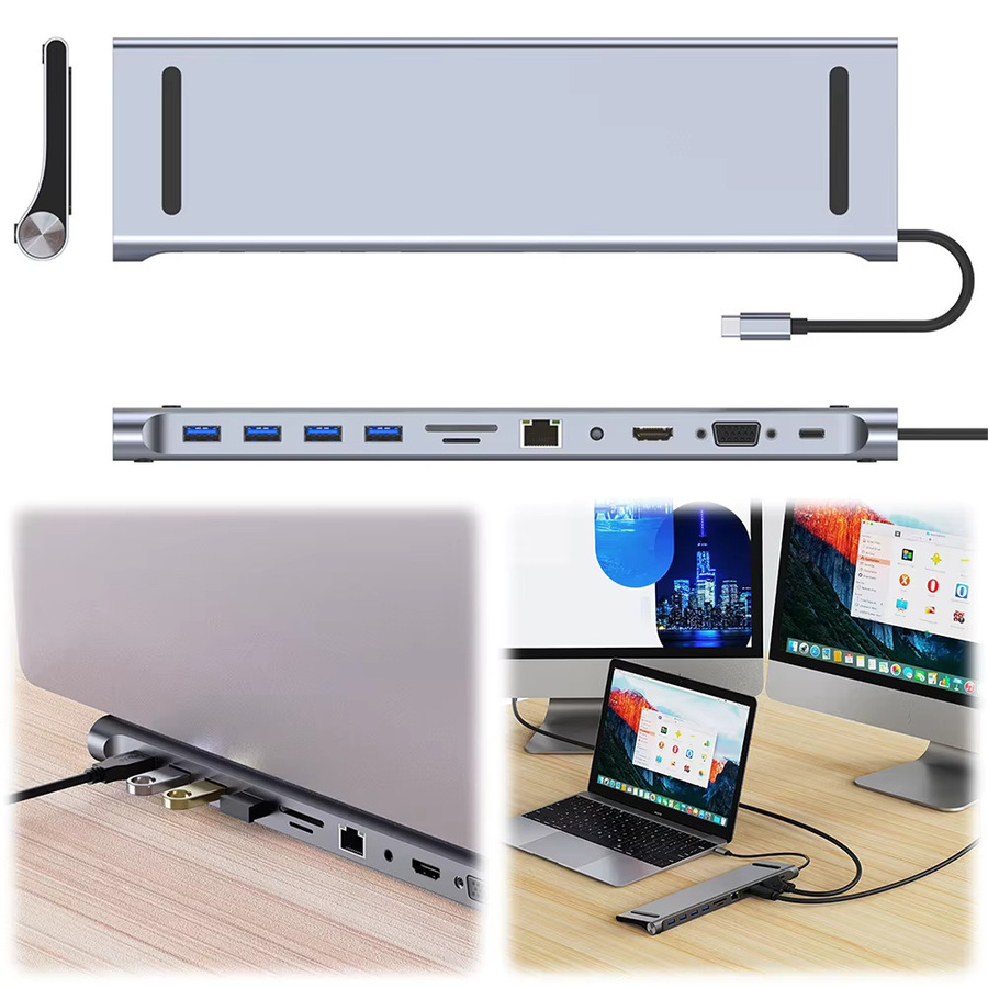 VODOOL 11-in-1 USB-C Dockingstation mit 100 W PD, SD/TF-Slot, Audio und Dreifach-Display Multiport-Adapter für MacBook, Surface, HP, Dell und Lenovo - Bild 3