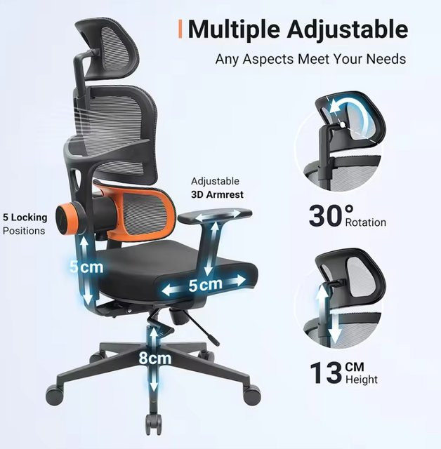 NEWTRAL NT001 Ergonomischer Bürostuhl in Schwarz mit Kopfstütze, verstellbarer Rückenlehne, Armlehnen und automatischer Lendenwirbelstütze - Bild 1
