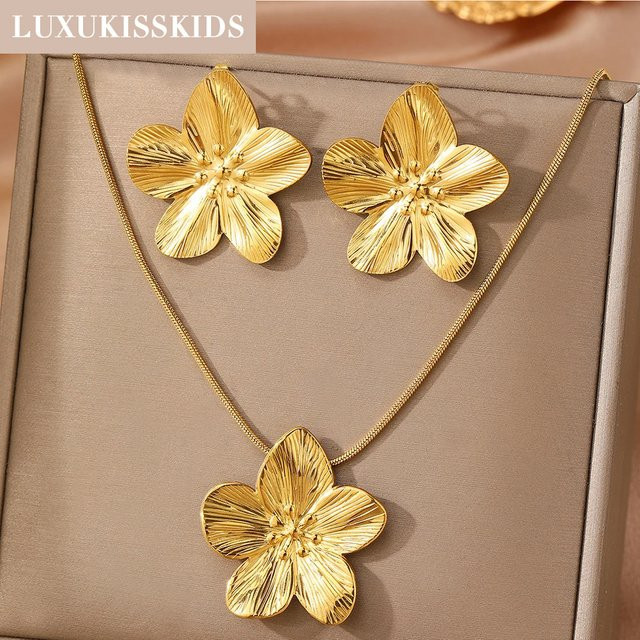 LUXUKISSKIDS Schmuck-Set, Ohrringe und Halskette, Edelstahl, Gold, Damen - Bild 1