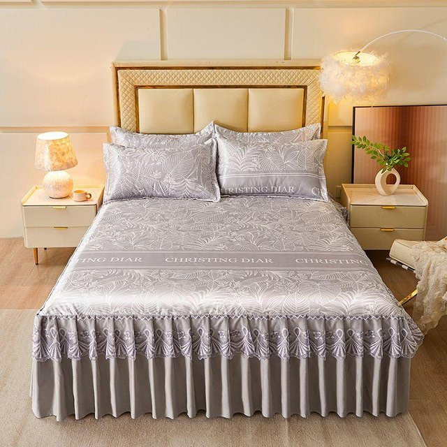 3-teiliges Bettwäsche-Set von oucheee aus gebürsteter Mikrofaser mit Spitzen-Details und Rüschen, Farbe: Rosa, B/H: 180 x 200 cm - Bild 1