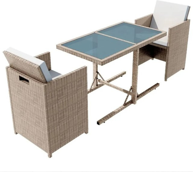 vidaXL 3-tlg Bistro-Set aus Poly Rattan mit Auflagen in Beige und Weiß - Bild 1