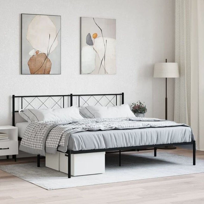 Vidaxl Metallbett mit Kopfteil in Schwarz, Modernes Bettgestell aus Stahl, B/T/H: 180 x 200 cm - Bild 1