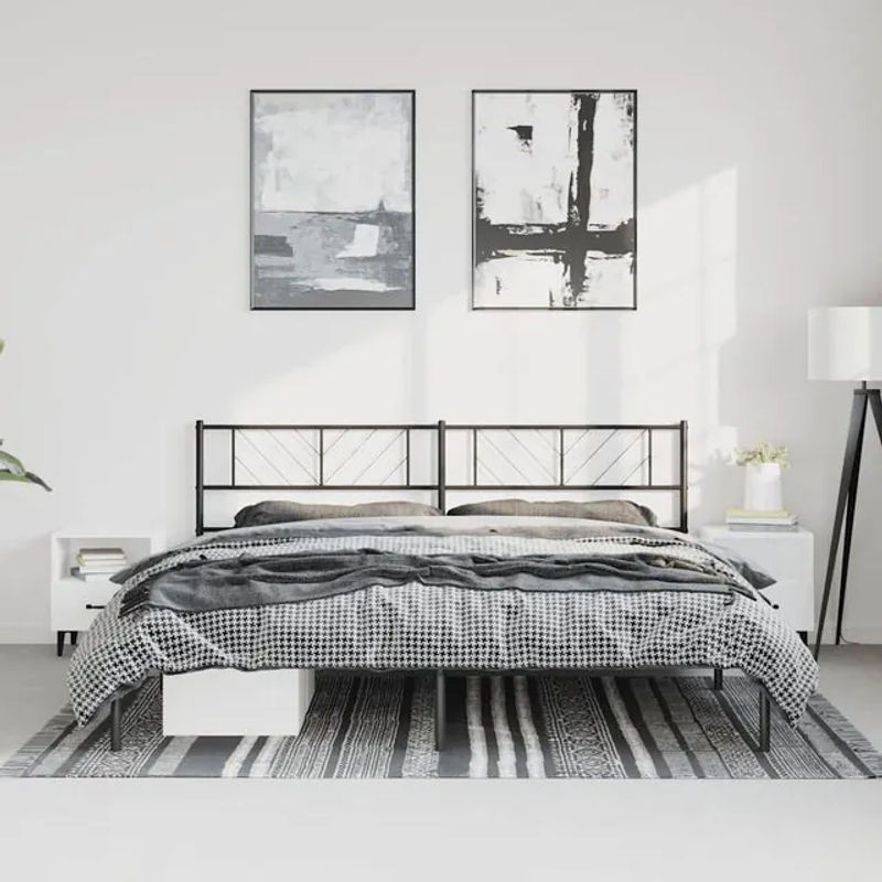 Vidaxl Metall-Bettgestell mit Kopfteil im Industrial-Design, Schwarz, B: 183 cm, H: 213 cm - Bild 1