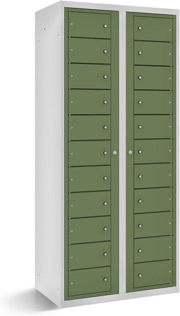 rotstahl Fächerschrank mit 22 Fächern und Zentraltüren in Hellgrün, Korpus Lichtgrau, B/T/H: 80 x 50 x 180 cm - Bild 1