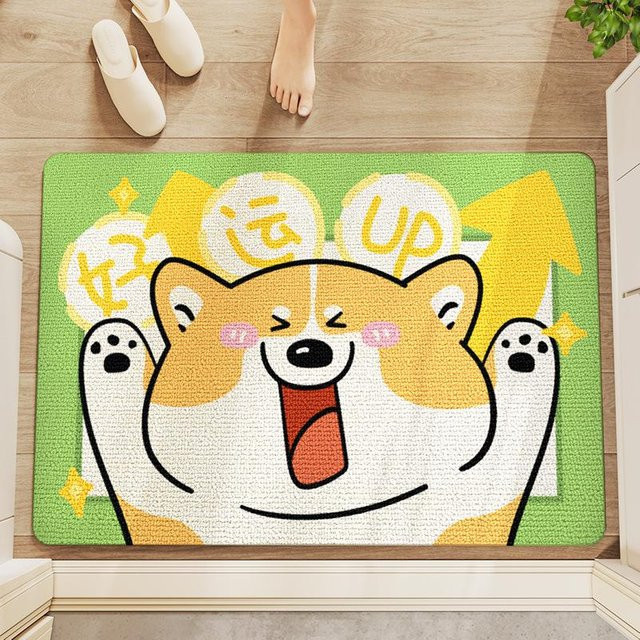 Rutschfeste Samt-Eingangstürmatte mit Cartoon-Tier-Motiv in Grün, B/T: 80 x 50 cm - Bild 1