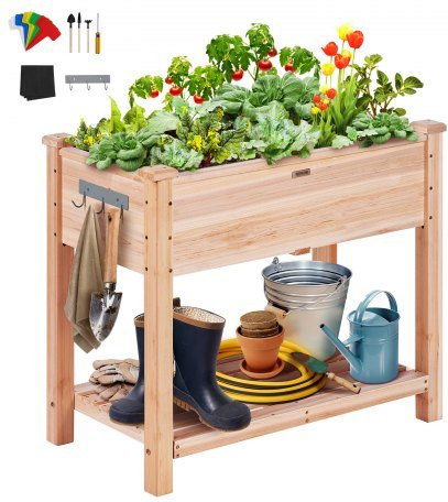 VEVOR Hochbeet aus Holz in Braun mit Ablage als Pflanzkübel für Gemüse, Kräuter und Blumen, B/T/H: 86 x 46 x 76 cm - Bild 1