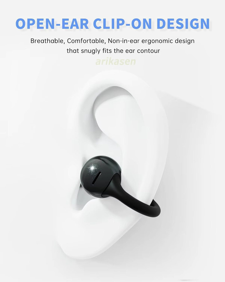 Arikasen Clip-on-Ohrhörer Bluetooth 6.0 Wireless Open-Ear-Kopfhörer mit 4-Mic ENC für Clear Call in Schwarz - Bild 2