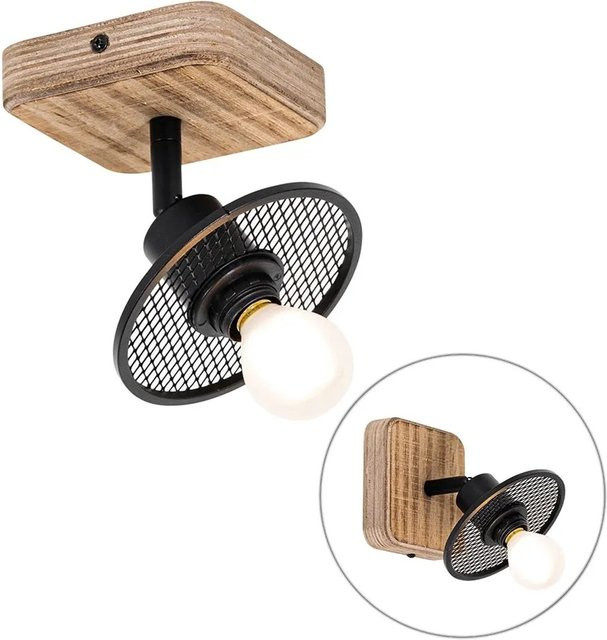 QAZQA Industrieller Deckenstrahler Jasmijn in Schwarz und Braun aus Stahl und Holz, dimmbar - Bild 1