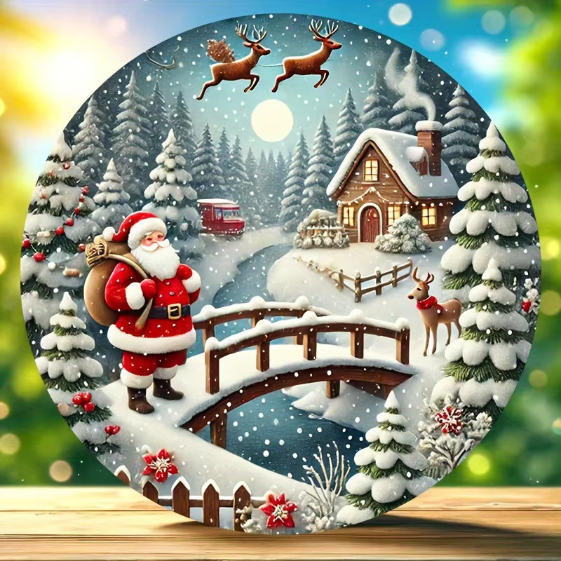 Potdemiel Weihnachtsdeko Aluminiumfolien-Gravurkunst Vintage verschneite Brücke und Bäume, Schwarz, Durchmesser: 20,3 cm - Bild 2
