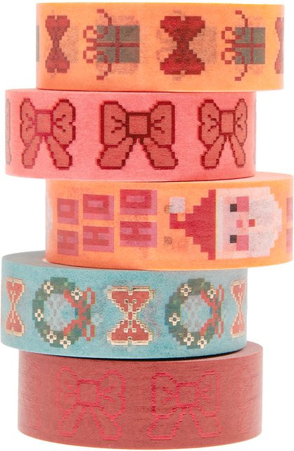 Rico Design Paper Poetry Washi Tape Set Schleifen Pixel in Rot, Gold und Multicolour - Bild 1