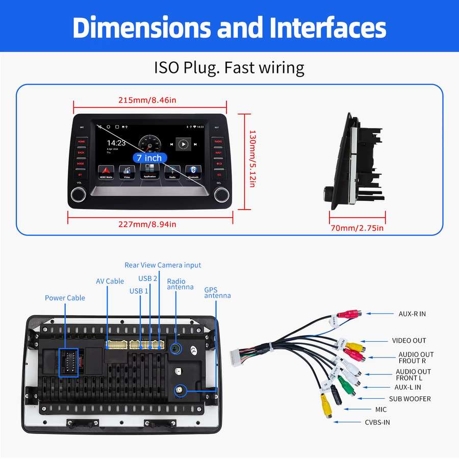 ESSGOO Multimedia Autoradio mit Android 15 und 7 Zoll Touchscreen für Fiat Panda 2003-2012, GPS Navigation, Wireless CarPlay, Android Auto, Bluetooth und Mirror Link, Farbe: Schwarz - Bild 5