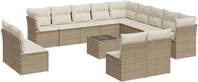 vidaXL 14-teilige Garten-Sofagarnitur in U-Form aus Polyrattan mit Kissen in Beige-creme - Bild 1