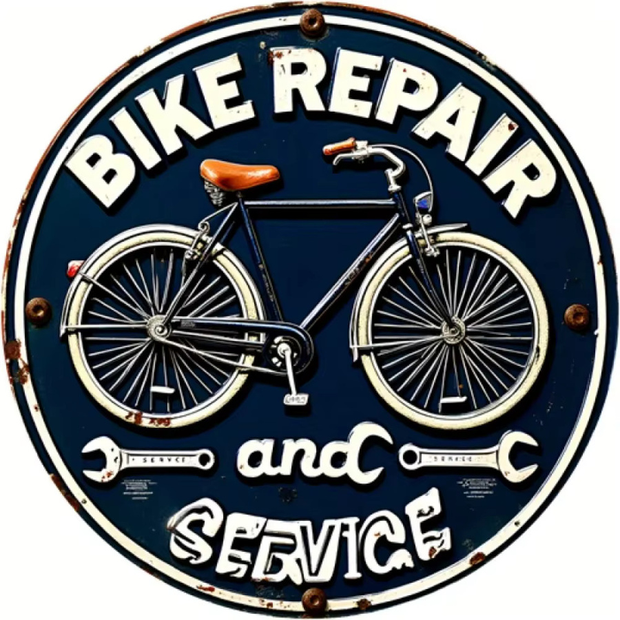 CIFbuy Vintage Fahrrad-Reparatur Metallschild aus Aluminium zur Garagendekoration, rund und wasserdicht - Bild 6