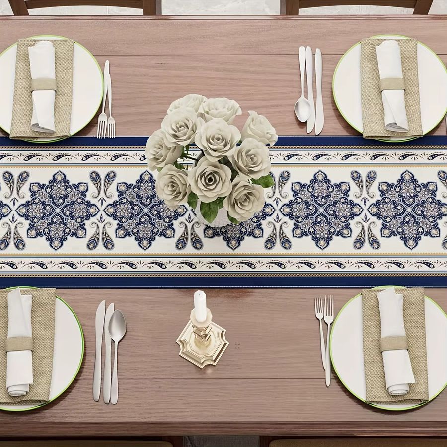 JIT Tischläufer Paisley in Blau und Gold mit Blumenmuster für deine elegante Tischdekoration - Bild 3