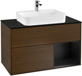 V&B Waschtischunterschrank Finion 100 mit Wandbeleuchtung in Blau und Walnuss, B/T/H: 100 x 50,1 x 50,1 cm - Bild 1