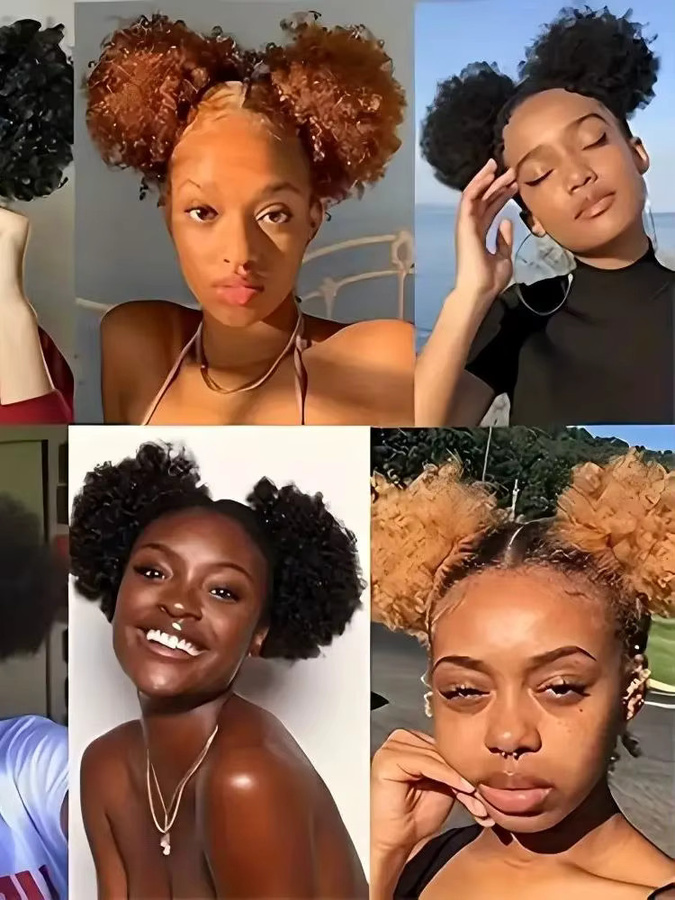 Newmi Afro Kinky Puffs, 100 % Echthaar Pferdeschwanz, Damen - Bild 7