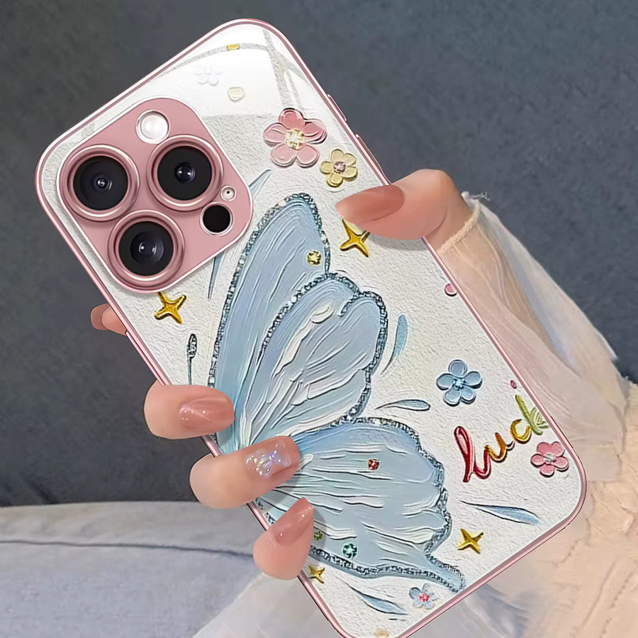 AKABEILA Handyhülle mit Schmetterlings-Motiv aus gehärtetem Glas für iPhone 17 Pro Max, 16, 15, 14, 13, 12 und 11 in Multicolour - Bild 2