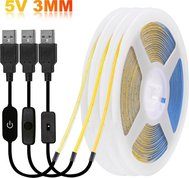 XUNATA COB LED-Streifen Rot, 5V USB, dimmbar mit Fernbedienung, 320 LEDs, flexibles PCB Bandlicht - Bild 1