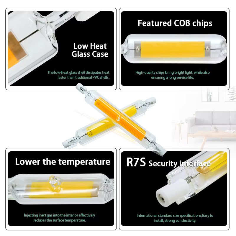 GRZBI LED R7s COB Glasröhre Ersatz für Halogenlampen, transparent, Länge: 118 mm oder 78 mm - Bild 2