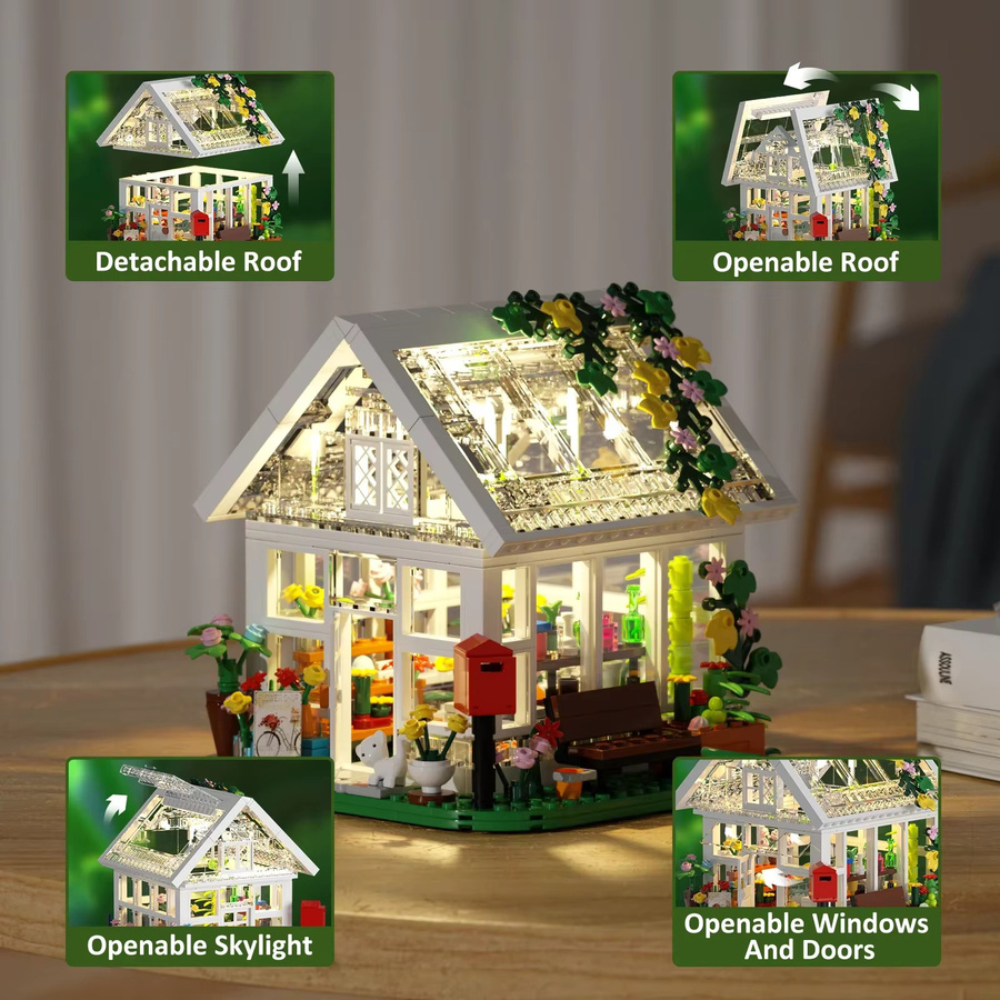 BuildMoc Blumenhaus-Bauset, Gartenhaus-Bauspielzeug, mit LED-Licht, 597-teilig, ab 6 Jahren - Bild 5
