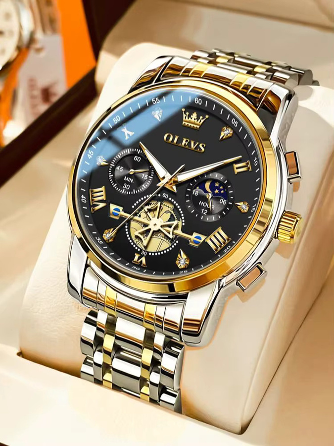 OLEVS Chronograph, Quarz, Edelstahl, Schwarz, Herren - Bild 6