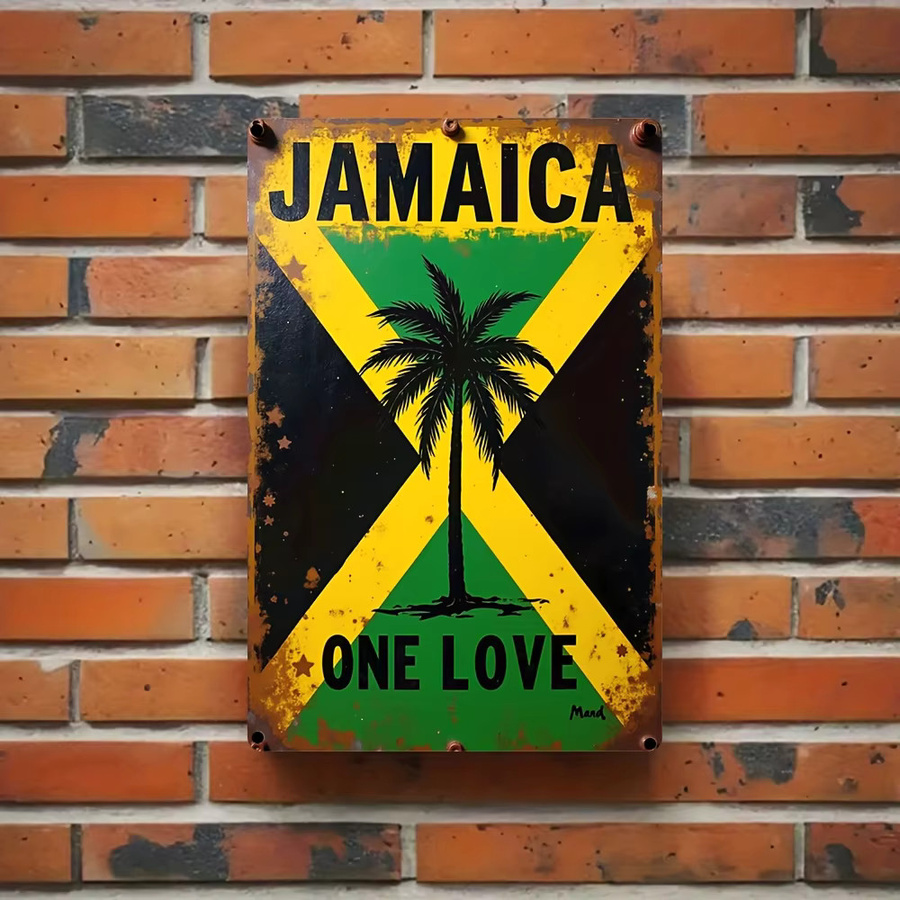Vintage Jamaikanisches One Love Metallschild CIFBUY Retro Rasta Palmen-Dekor Wandkunst, B: 20,32 cm, H: 30,0 cm, Mehrfarbig - Bild 2