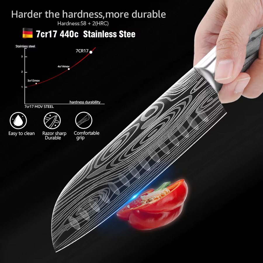 MYVIT Santoku Damaskus Küchenmesser in Silber - Bild 5